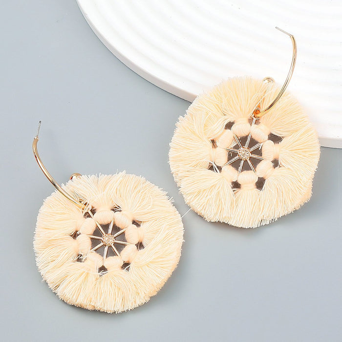 Bohemian Round Cotton Thread Tassel Earrings