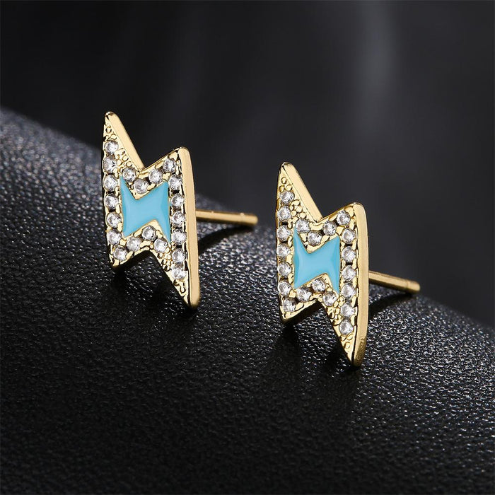 Popular oil dripping gold color zircon lightning Earrings