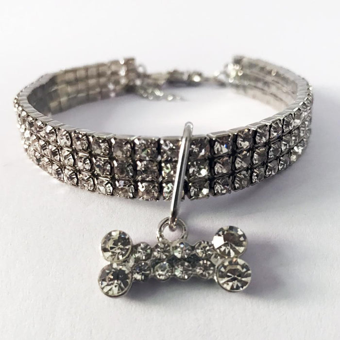 Pet Collar Rhinestone Elastic Necklace with Pendant