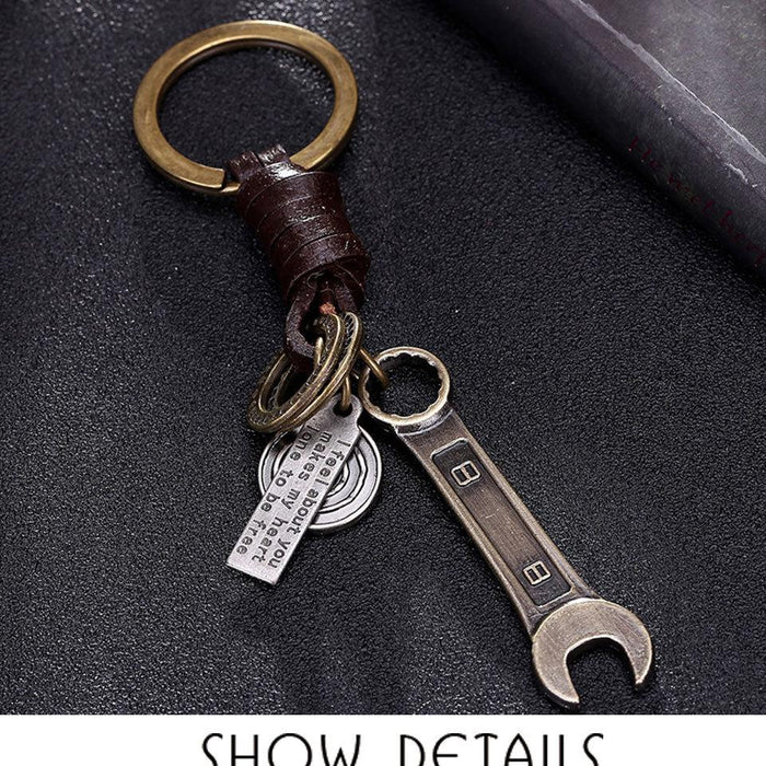 Vintage key chain punk leather metal key chain creative personality key chain