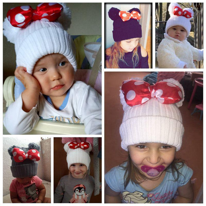 Cute Dot Bow Knitted Winter Warm Beanie