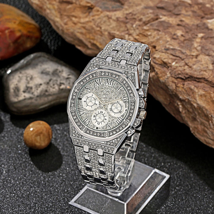 New Full Diamond Steel Band Quartz Rotary Dial Men's Fashion Watch Llz22214