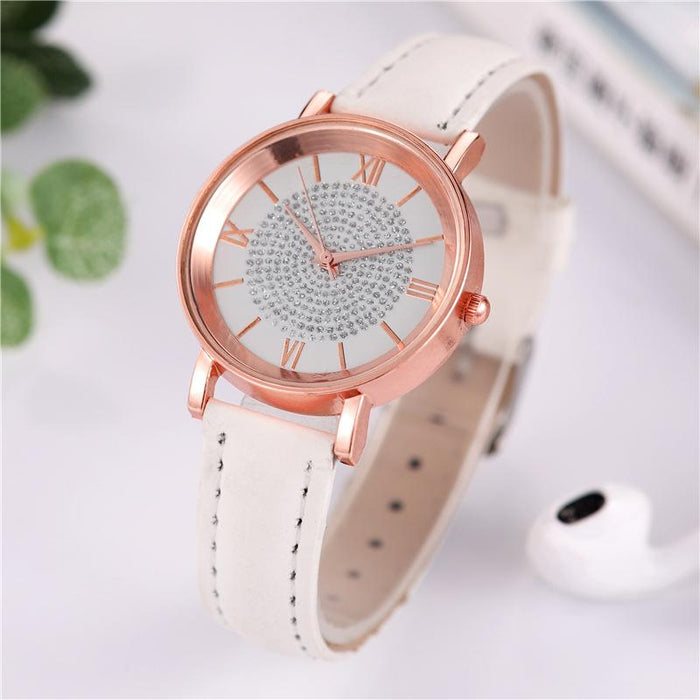 Women Watch Leather Ladies Fashion Simple Watches Quartz Starry Sky Dial Clock