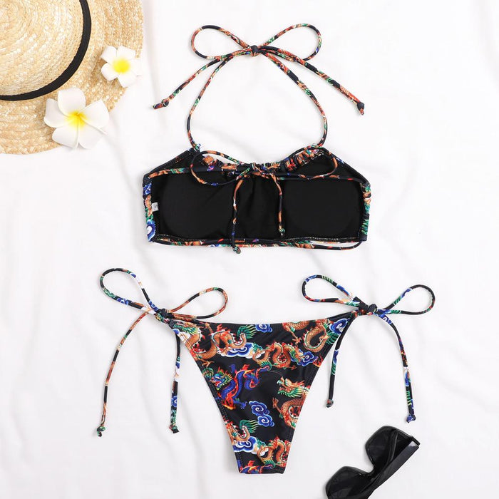 Sexy Printed Lace Up Split Women's Bikini