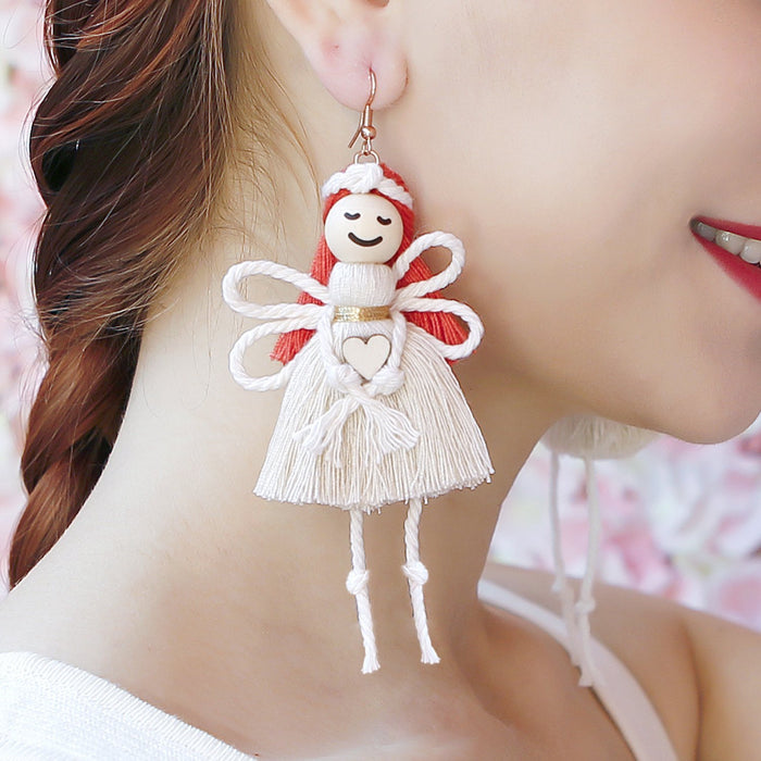 Cotton Rope Hand Woven Tassel Angel Earrings
