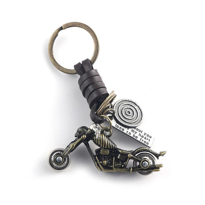 Metal Keychains Harley Motorcycle Leather woven key pendant Vintage bag metal pendant