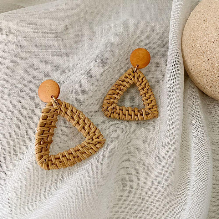 Wooden Handmade Rattan Geometric Earrings Female