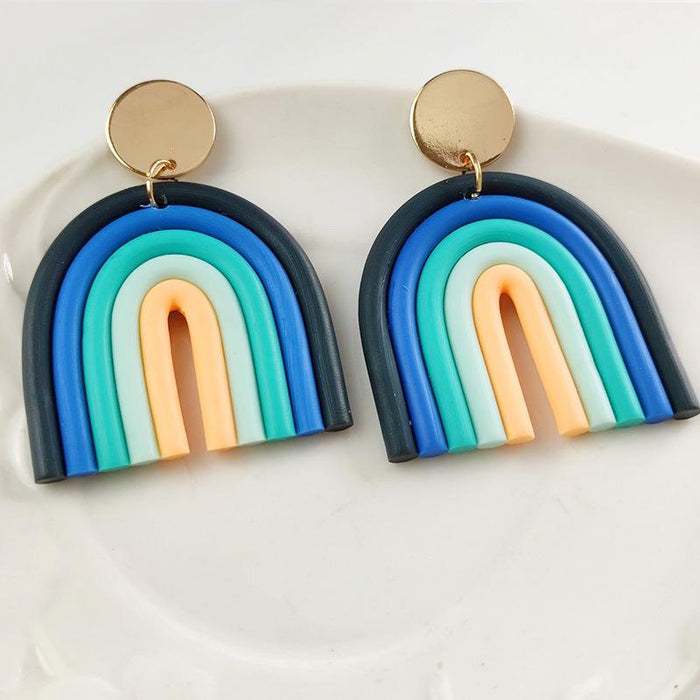 Rainbow soft pottery Earrings geometric U-shaped clay Earrings temperament Fashion Earrings