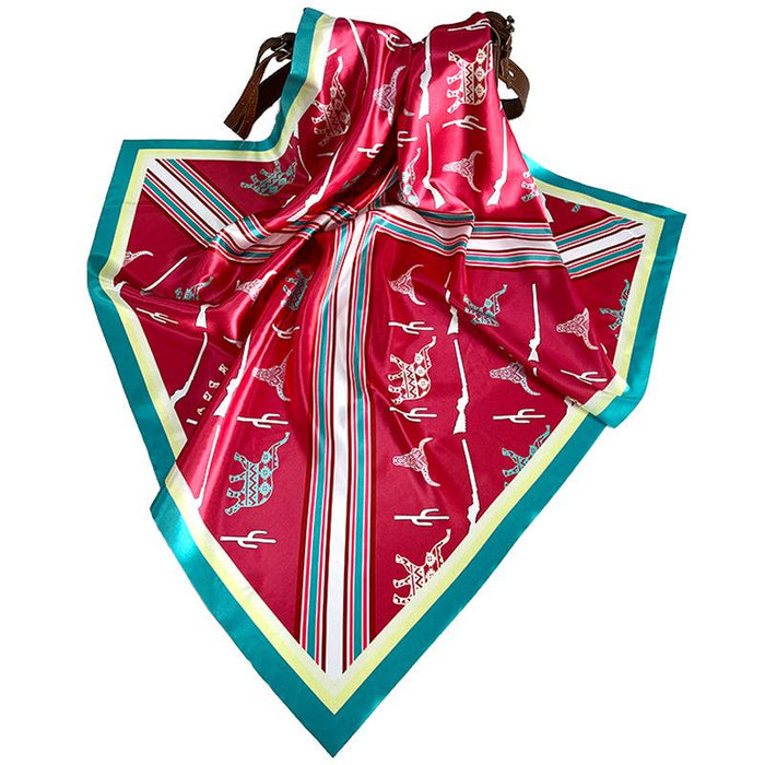 Fashion Imitation Silk Scarf Printed Tauren Elephant Cactus Smooth Scarf