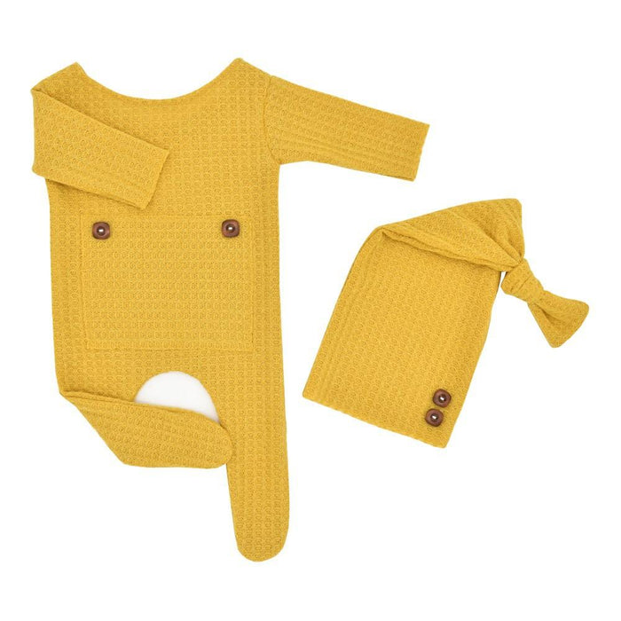 Newborn Photography Knitted One-piece Long Tailed Hat Two-piece Set