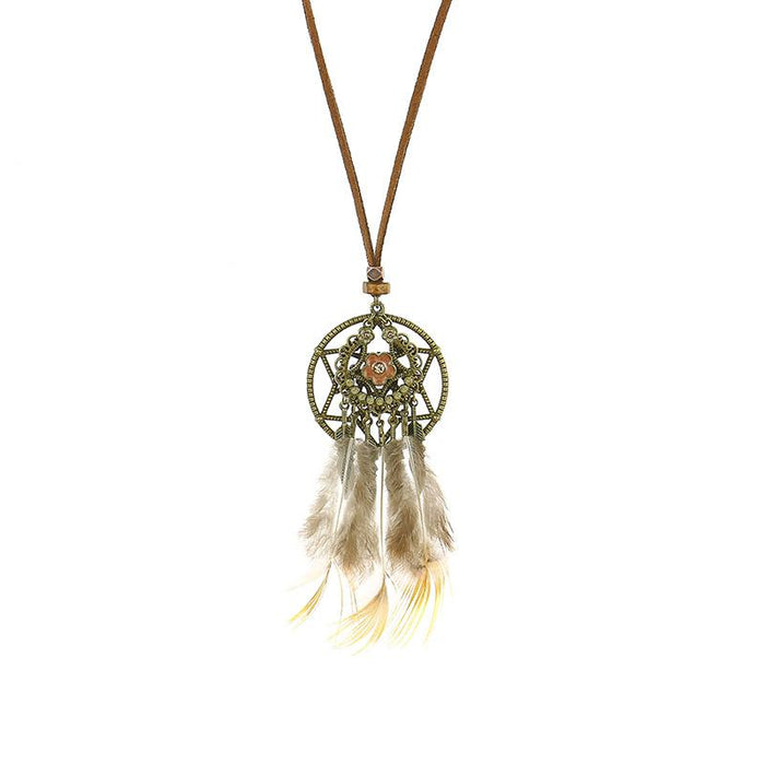 Women's Vintage Hollow Round Feather Necklace