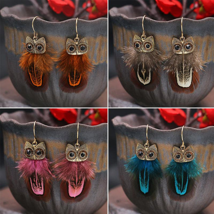 Fashionable Owl Feather Earrings