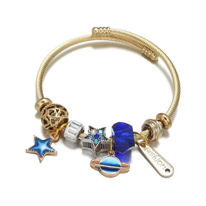 Stainless Steel Star Sunflower Pendant Open Bracelet