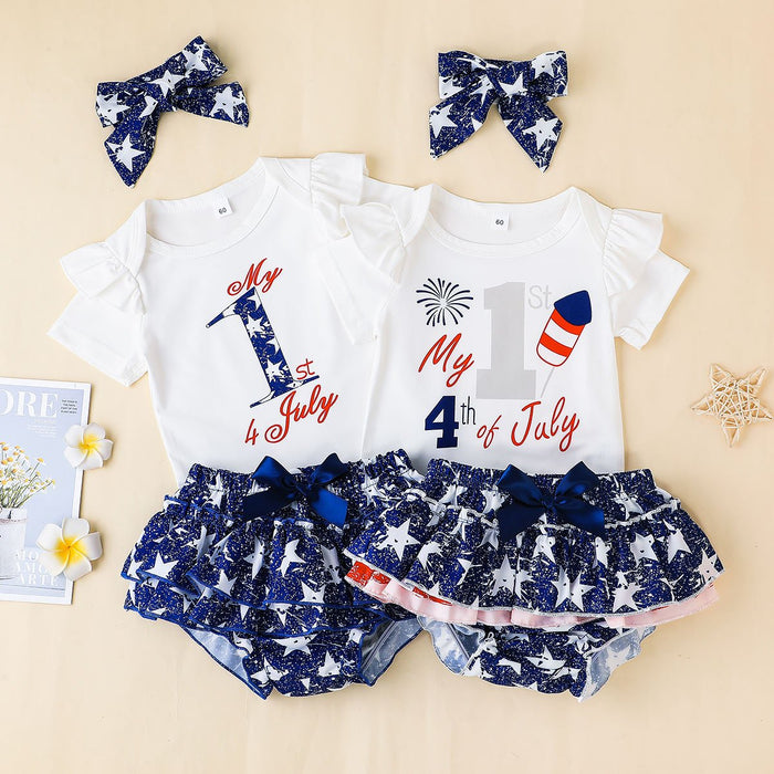 Independence Day Baby Letter Short Sleeve Jumpsuit