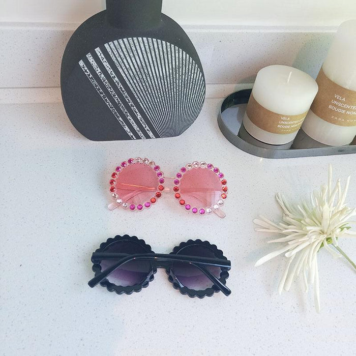 Children's Round Frame Color Rhinestone Sunglasses