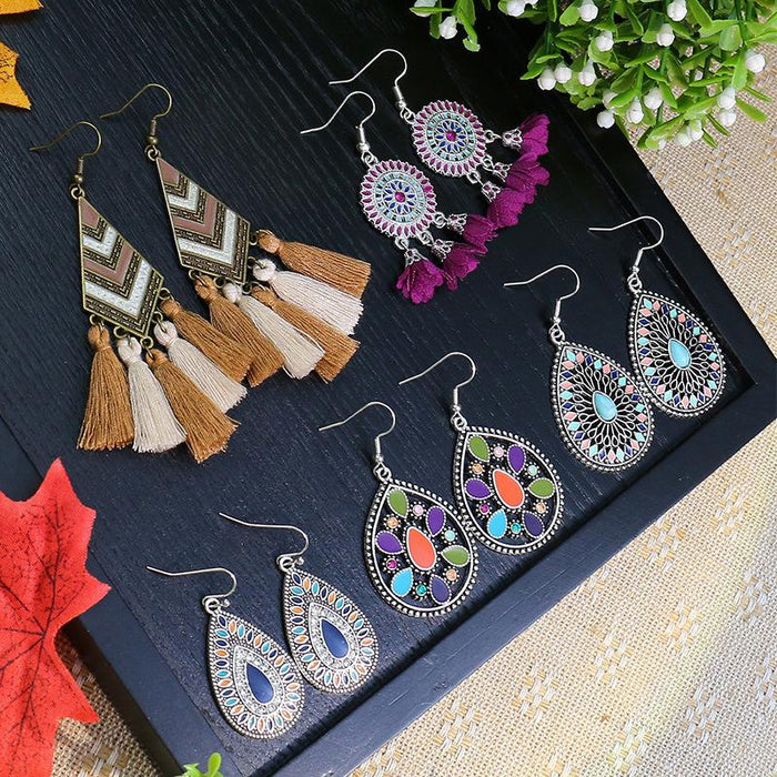 Vintage Ethnic Tassel Alloy Drip Earrings