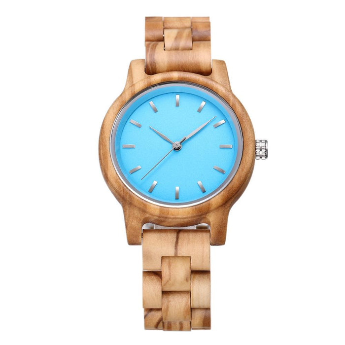 Fashion Premium Green Wooden Quartz Women's Watch