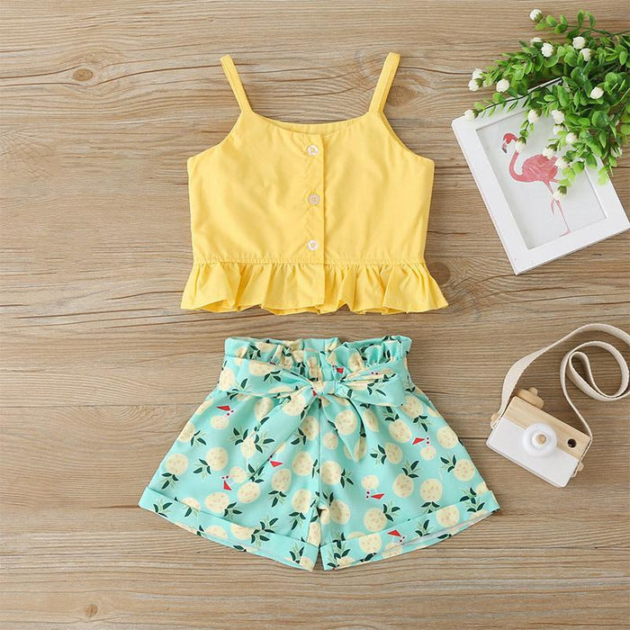 Suspender top fruit Print Shorts two piece set