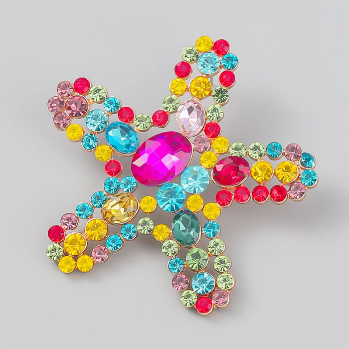 Summer Beach Rhinestone Starfish Alloy Stud Earrings