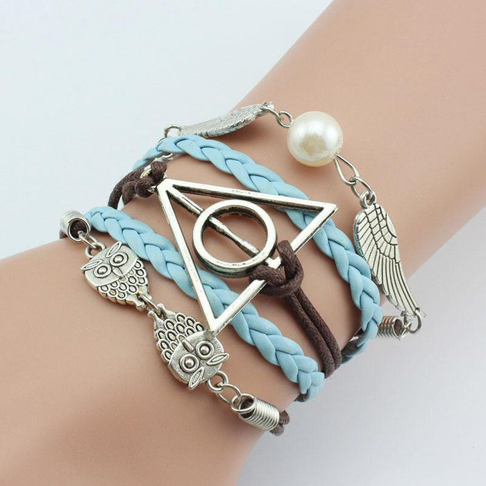 60Pcs Vintage Owl Wings Leather Rope Bracelet