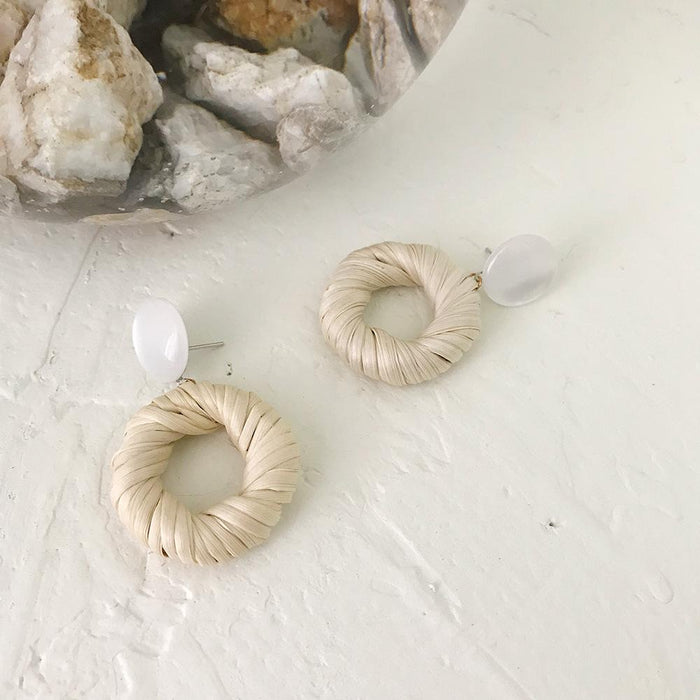 Summer Vacation Water Drop Circular Rattan Earrings