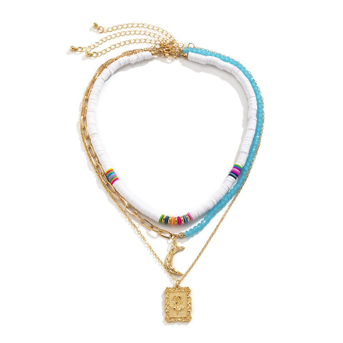 Versatile Geometric Square Brand Moon Pendant Necklace