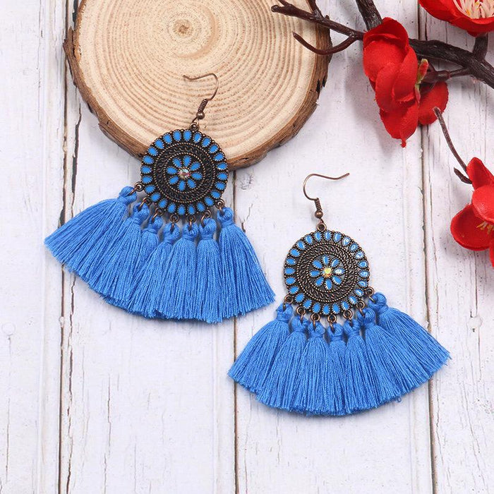 Women's Fashion Round Boho Vintage Tassel Earrings