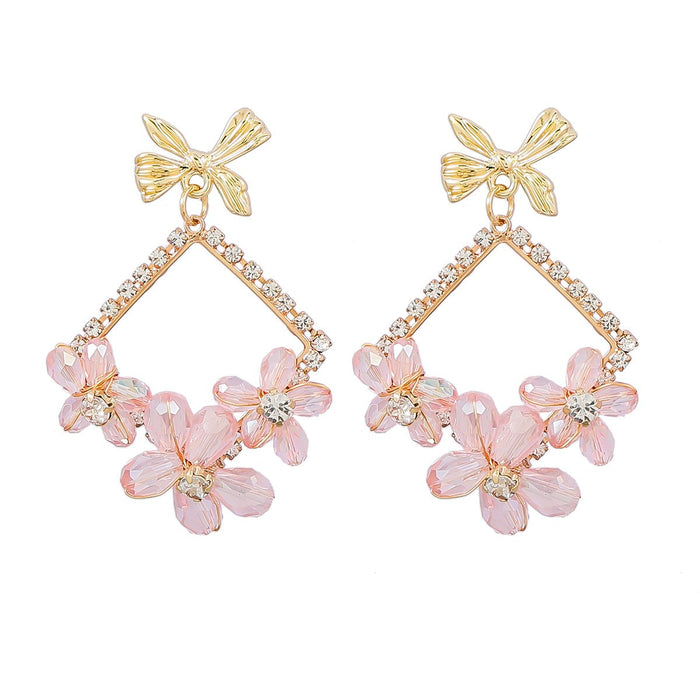 Exaggerated Floral Rhinestone Alloy Plated Stud Earrings