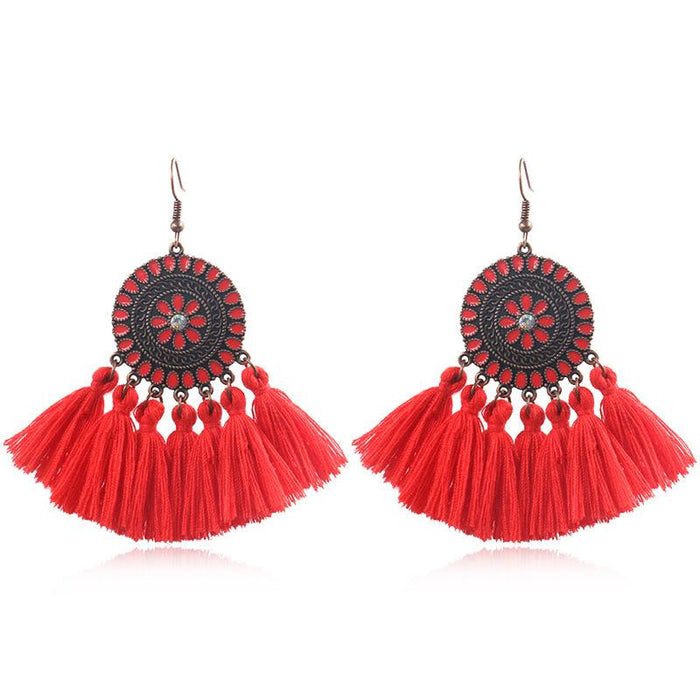 Women's Fashion Round Boho Vintage Tassel Earrings