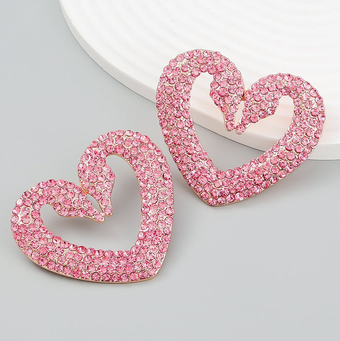 Geometric love shaped alloy Rhinestone Earrings female