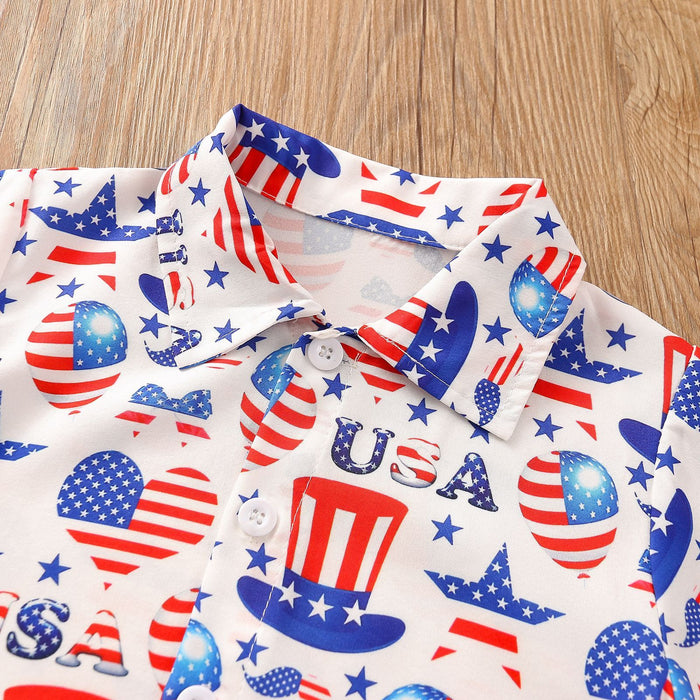 Boys' Lapel Short Sleeve Shirt Set