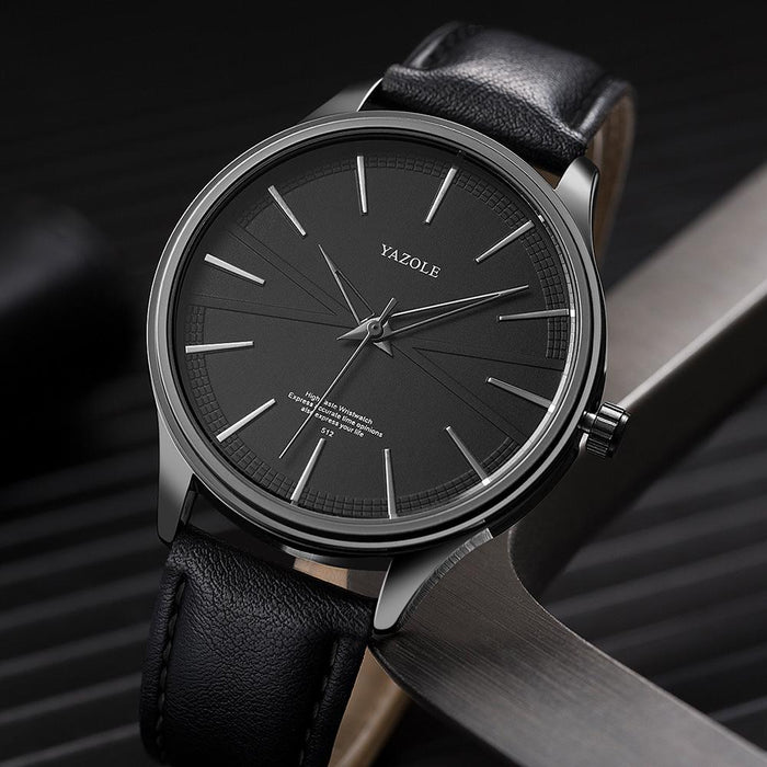 Yazole Men Fashion Simple Casual Quartz Watch Minimalist Style Leather Business Wristwatch