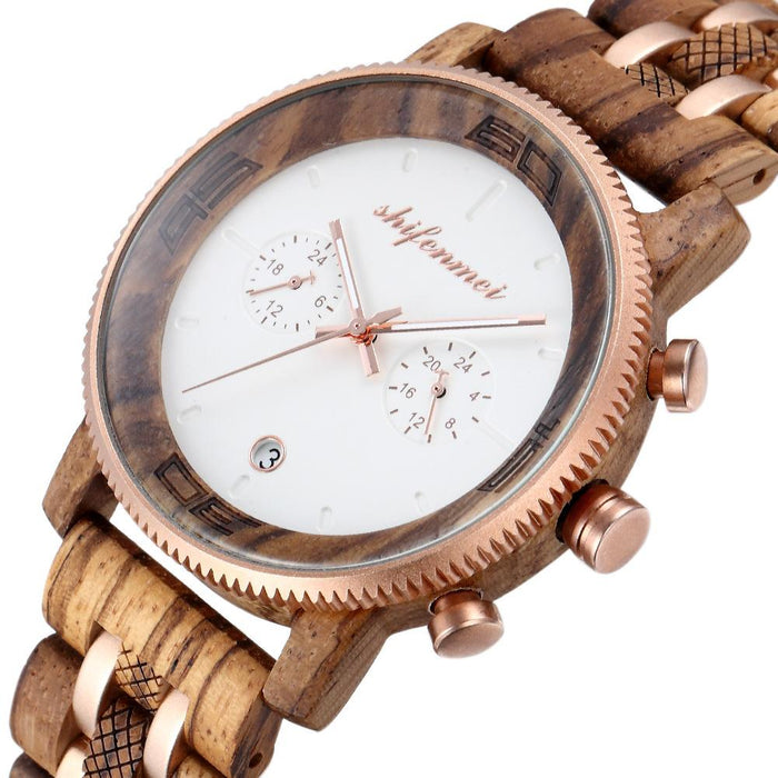 2022 New Men's Fashion Alloy Room Wooden Quartz Watch