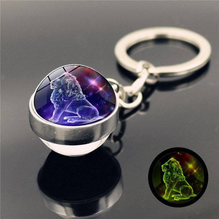 Luminous Twelve Constellations Key Chain Pendant Double-sided Glass Ball Pendant
