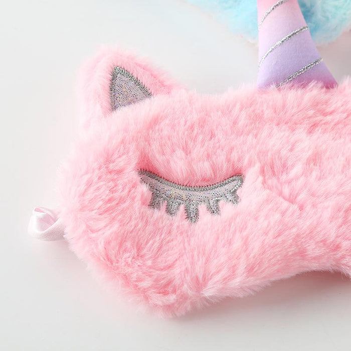 Cartoon Silver Horn Plush Unicorn Sleeping Shade Eye Mask
