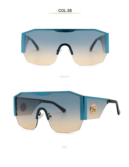 Large frame one piece metal men's and women's Sunglasses