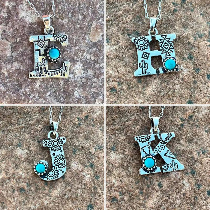 Turquoise Initial Leatters Necklace