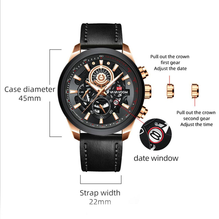 Men Watch Sports Fashion Mechanical Style Leather Business Calendar Waterproof WristWatch