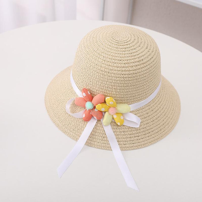 Summer Trendy Flower Streamer Children's Straw Hat Bag Set