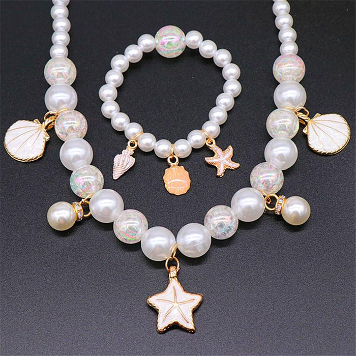 Children's Pearl Necklace Bracelet Set Shell Ocean Series
