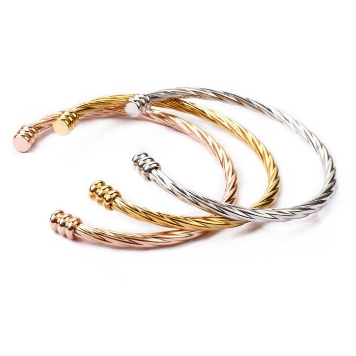 New Titanium Steel Gold Color Open Twisted Bracelet Bangle