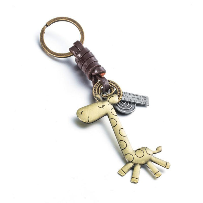Vintage giraffe leather Keychains creative small gift hand woven car key pendant