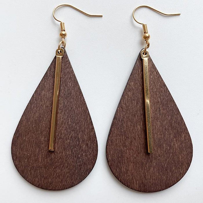 Minimalist Wooden Gold Boho Women's Earrings