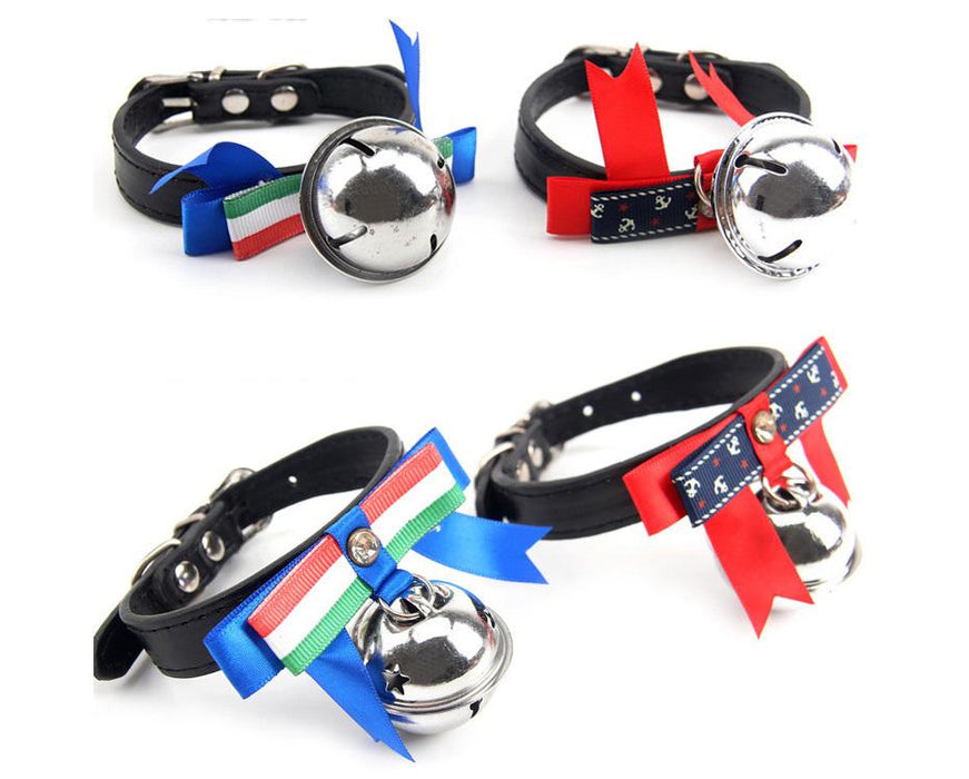 Big Bell Bow Leather Small Dog Collar Pitbull Adjustable Puppy Collar Beagle Pet Accessories Cats Products For Pets