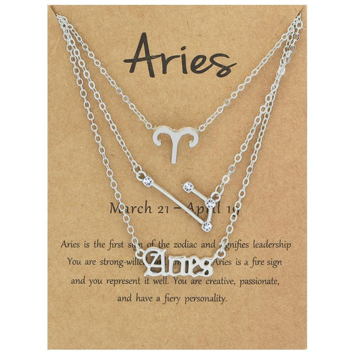 Twelve Constellations Retro Alphabet Symbol Diamond Set Three Piece Necklace