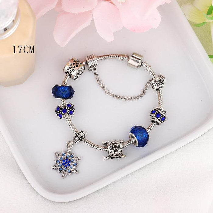 Blue Starry Hand Set Diamond Snowflake Glass Beaded Bracelet