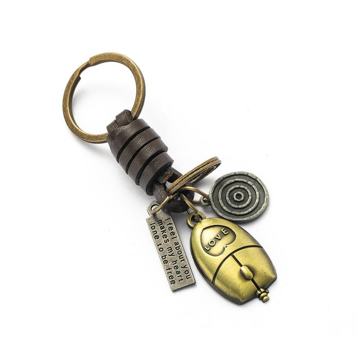 Vintage punk style leather metal Keychains creative small gift hand woven car Keychains pendant