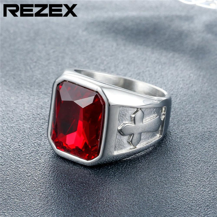 Personality Punk Cross Men's Titanium Steel Gem Ring Foreign Trade Jewelry