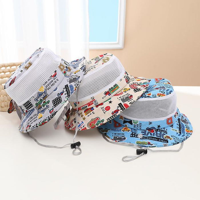 Summer Cartoon Car Print Children's Breathable Sunshade Mesh Hat