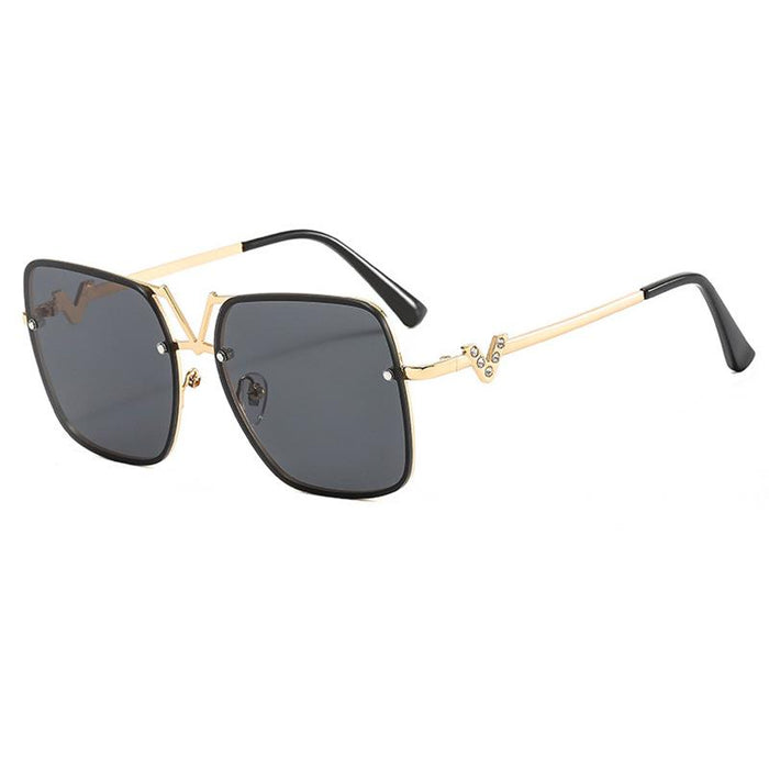 Square metal sunglasses V-shaped diamond inlay